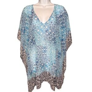 Tommy Bahama Womens Sheer Blue Medallion Tunic Cover Up OS Excellent Resortwear